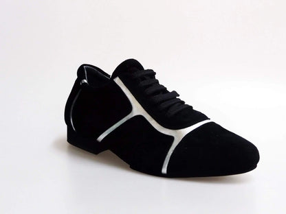 Sneaker Antony 115 da uomo in camoscio nero con inserti in pelle argento, profili bianchi, scarpa casual Wish Dance Shop