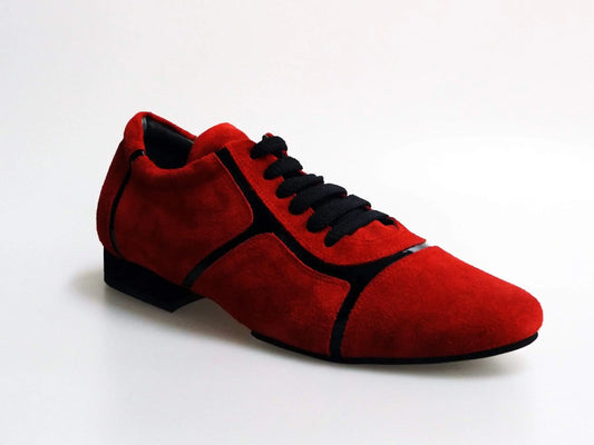 Sneaker Antony 115 da uomo in camoscio rosso con inserti in vernice nera, scarpa moderna e di tendenza.