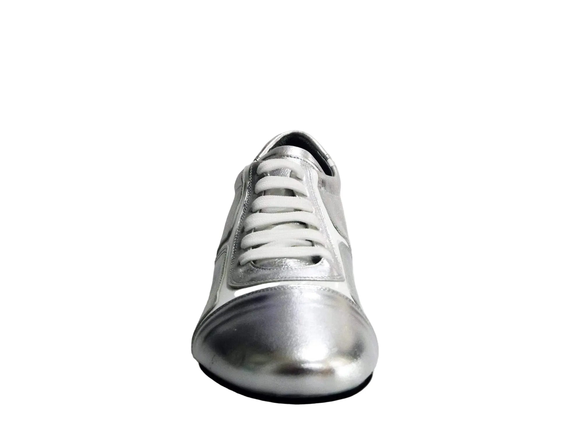 Sneaker Antony 115 Wish Dance Shop in pelle argento con inserti in vernice bianca, scarpa da uomo elegante e moderna