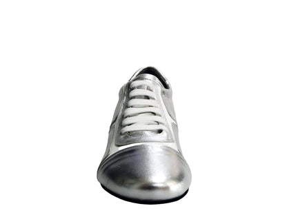 Sneaker Antony 115 Wish Dance Shop in pelle argento con inserti in vernice bianca, scarpa da uomo elegante e moderna