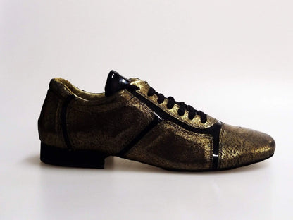 Scarpa stringata Outlet in pelle velour bronzo con inserti in vernice nera, stile elegante e moderno.