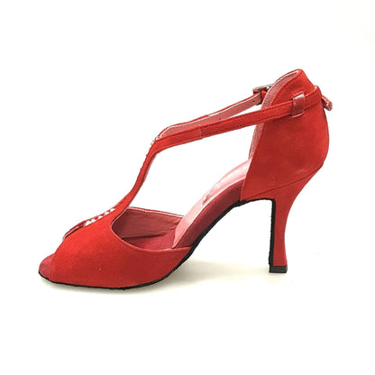 Scarpa da donna in camoscio rosso Terry (169B) di Wish Dance Shop, dettaglio della tomaia e suola.