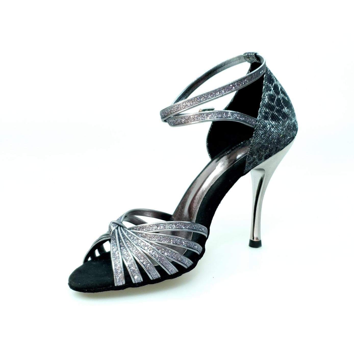 Scarpa da ballo Wish Dance Shop Pepa 210/7 in glitter carbon e sunset carbon con tacco slim e fascette in camoscio.
