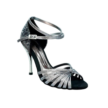 Scarpa da ballo Wish Dance Shop Pepa 210/7 in glitter carbon e sunset carbon, con tacco slim laminato e fascette in camoscio