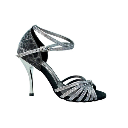 Scarpa da ballo Wish Dance Shop Pepa 210/7 in glitter carbon e sunset carbon con tacco slim e fascette in camoscio