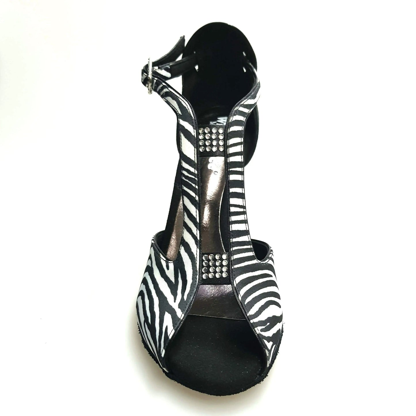 Sandalo da donna Wish Dance Shop ELIDE 401 in raso seta zebrato con tallone in camoscio nero, elegante e comodo.