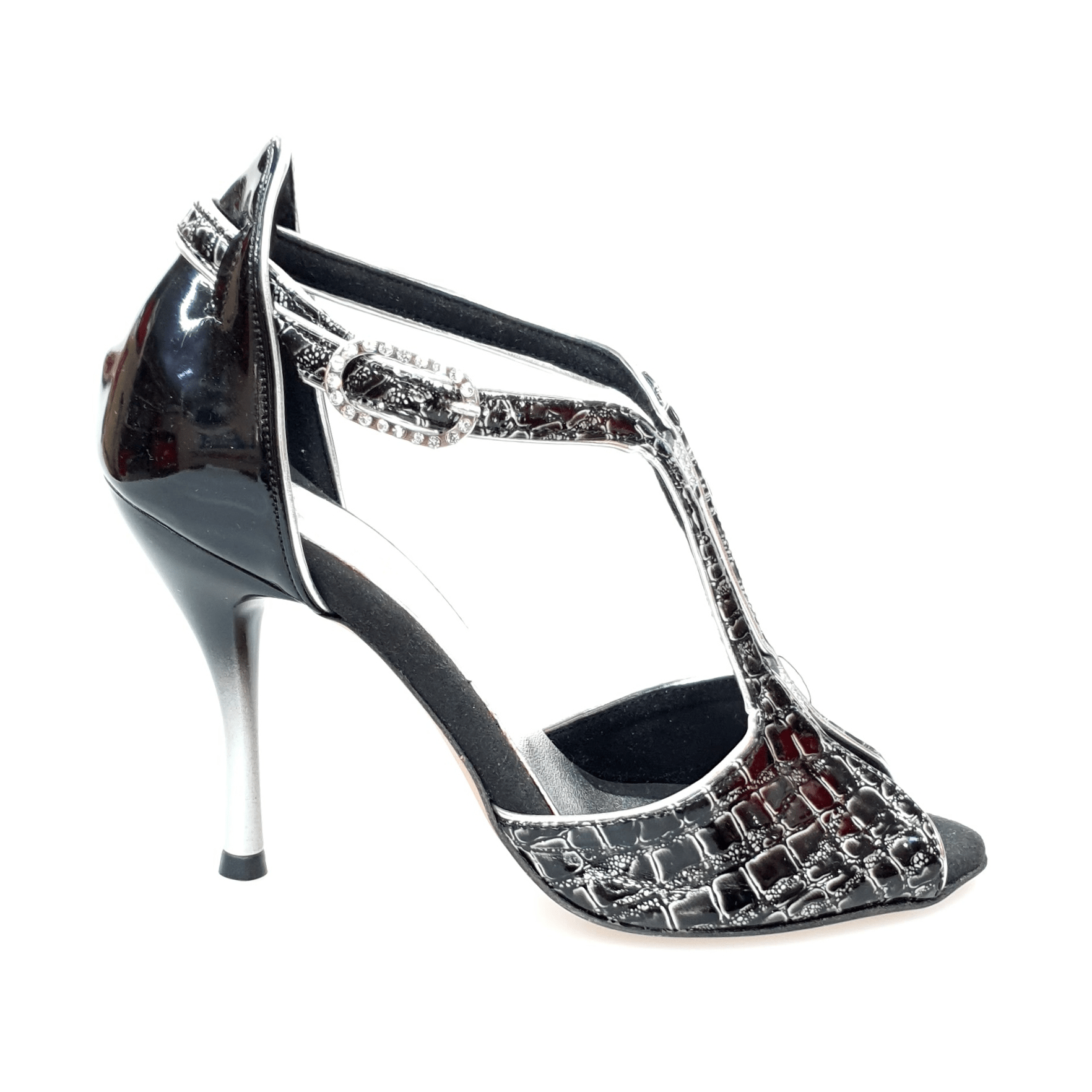 Scarpa donna Fascino (401) Wish Dance Shop, sandalo Dundee nero con tacco in vernice nera, dettaglio elegante e alla moda