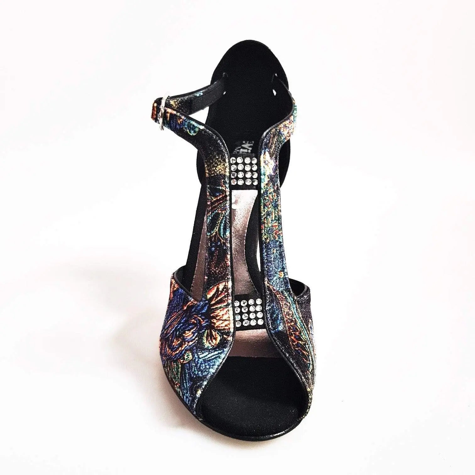 Sandalo donna Fascino (401) in velluto nero con tacco a spillo e dettaglio in camoscio nero, scarpa elegante Wish Dance Shop