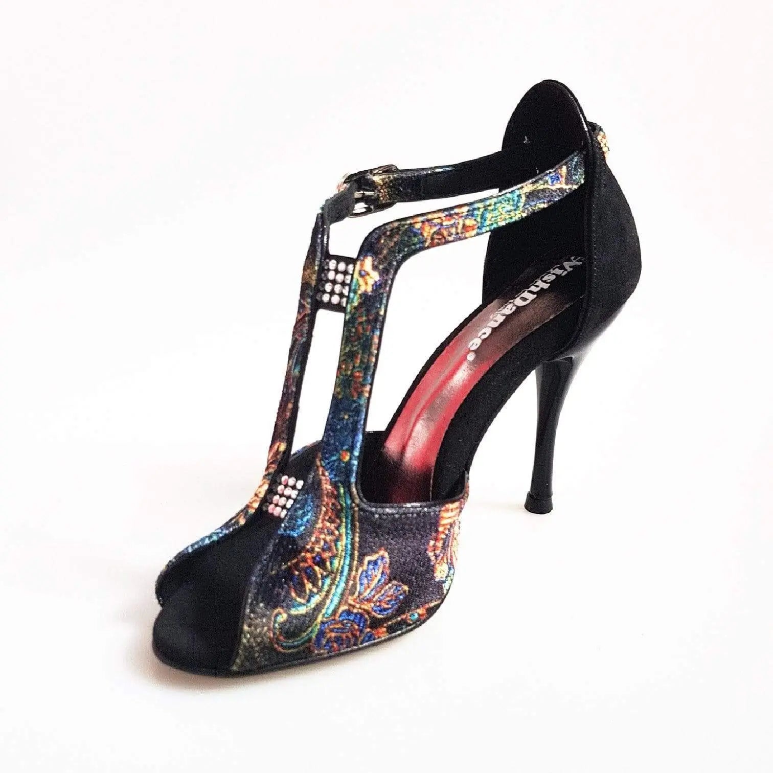 Sandalo donna Fascino (401) in velluto nero con tacco a spillo e dettagli in camoscio nero, scarpa elegante Wish Dance Shop