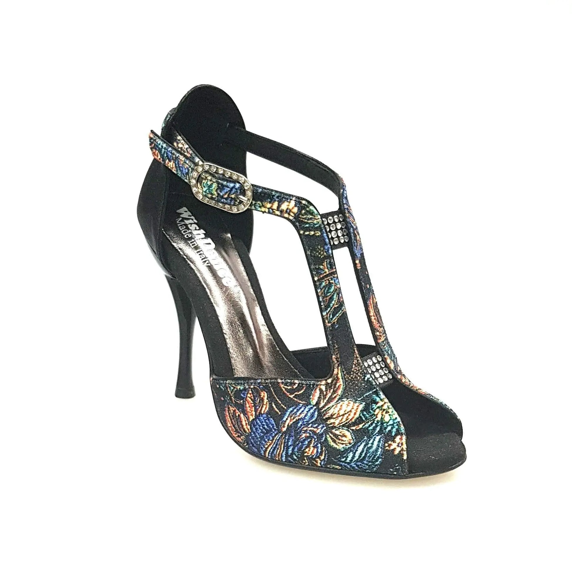 Sandalo da donna Fascino (401) in velluto nero con dettaglio lurex e tallone in lurex nero, scarpa elegante Wish Dance Shop