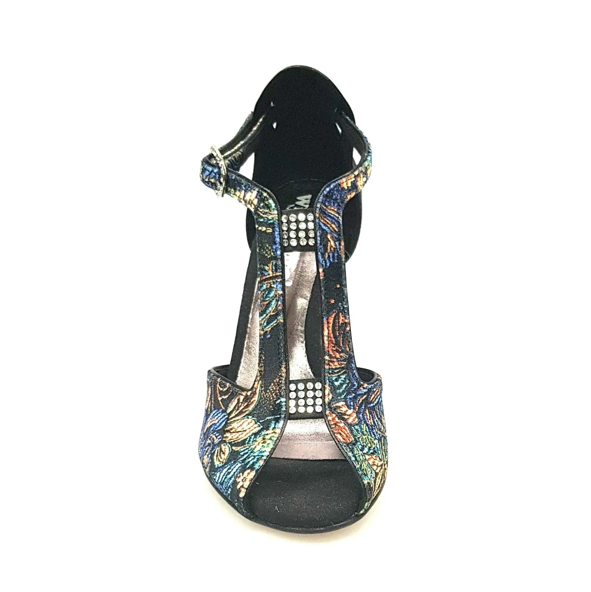 Sandalo donna Fascino (401) in velluto nero con tallone in lurex, scarpa Wish Dance Shop dal design elegante.