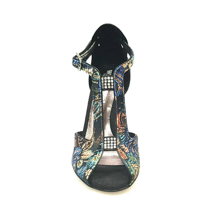 Sandalo donna Fascino (401) in velluto nero con tallone in lurex, scarpa Wish Dance Shop dal design elegante.