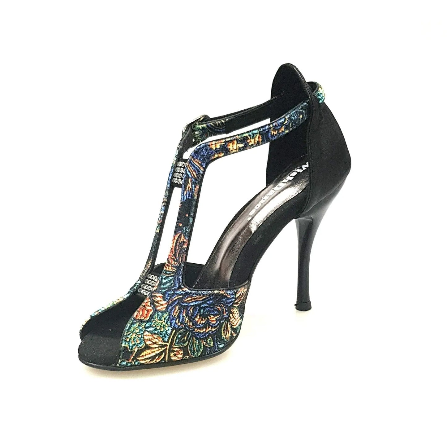 Sandalo da donna Fascino (401) in velluto nero con tacco in lurex, scarpa Wish Dance Shop, elegante e confortevole.