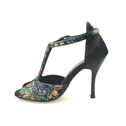 Sandalo donna Fascino (401) in velluto nero con tallone in lurex, scarpa elegante Wish Dance Shop, stile raffinato e moderno