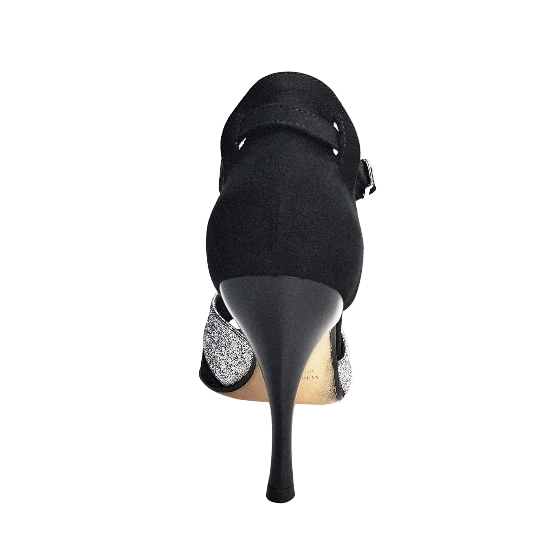 Scarpa da donna Anastasia (403) in camoscio nero e glitter argento, con design elegante e dettagli scintillanti.