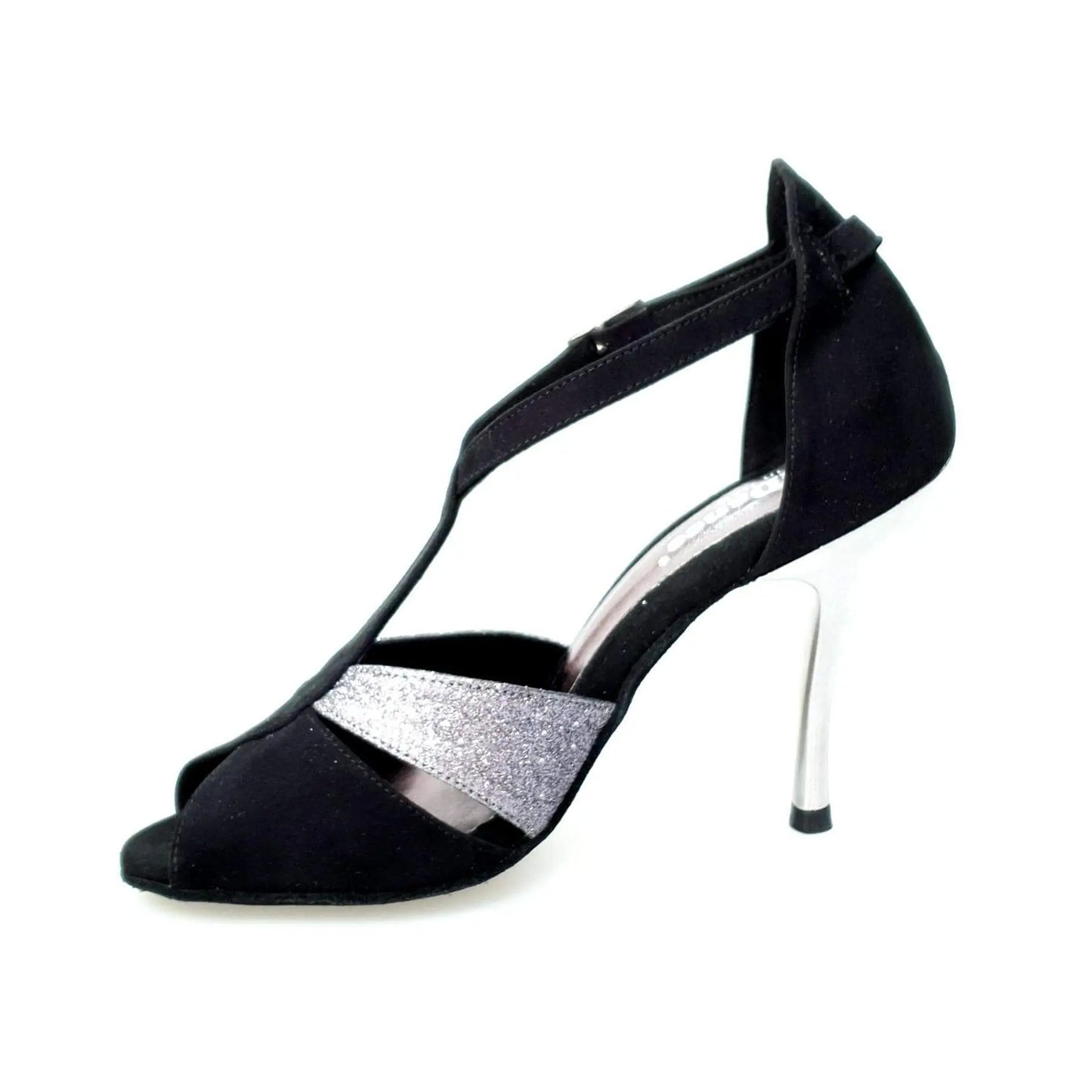 Scarpa da donna Anastasia (403) in camoscio nero e glitter carbon, elegante e raffinata, visibile con dettagli lucidi e tessuto morbido
