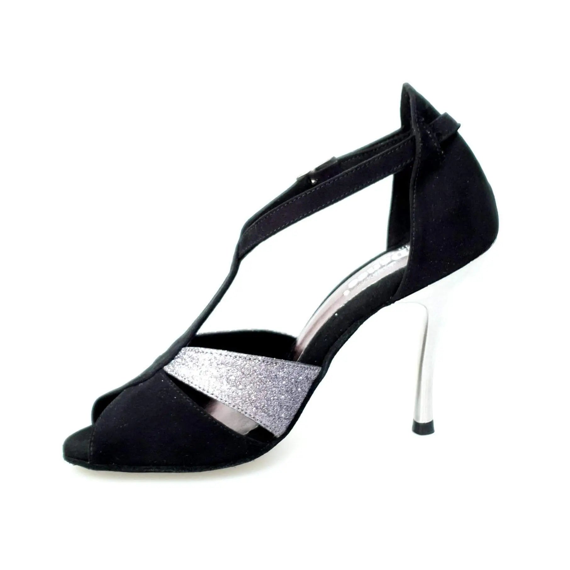 Scarpa da donna Anastasia (403) in camoscio nero e glitter carbon, elegante e raffinata, visibile con dettagli lucidi e tessuto morbido