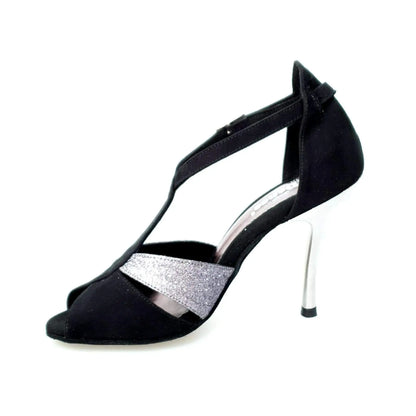 Scarpa da donna Anastasia (403) in camoscio nero e glitter carbon, elegante e raffinata, visibile con dettagli lucidi e tessuto morbido