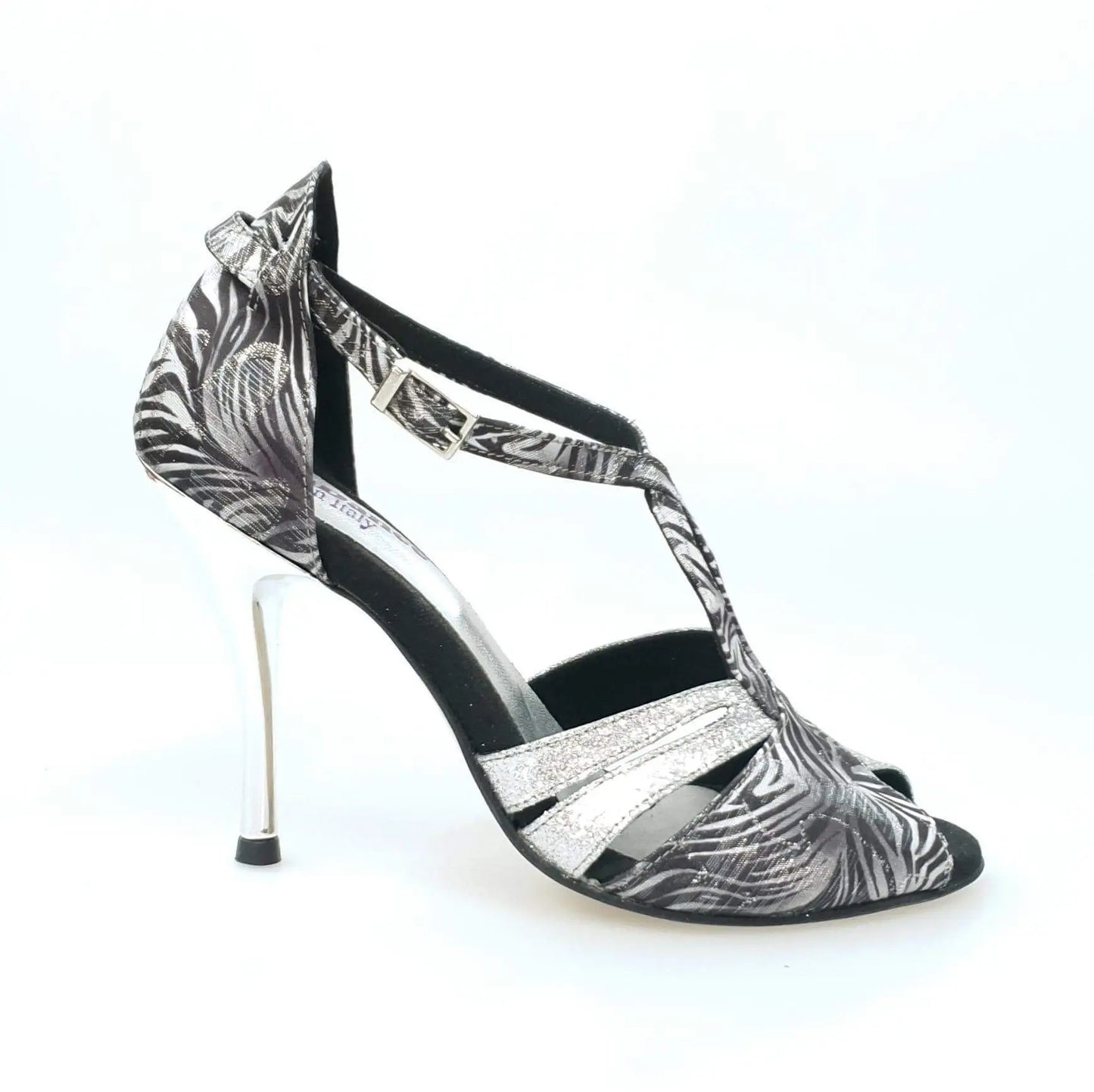 Scarpa da donna Artemide (404) in stile giungla grigia con dettagli glitter argento, ideale per look eleganti e di tendenza.