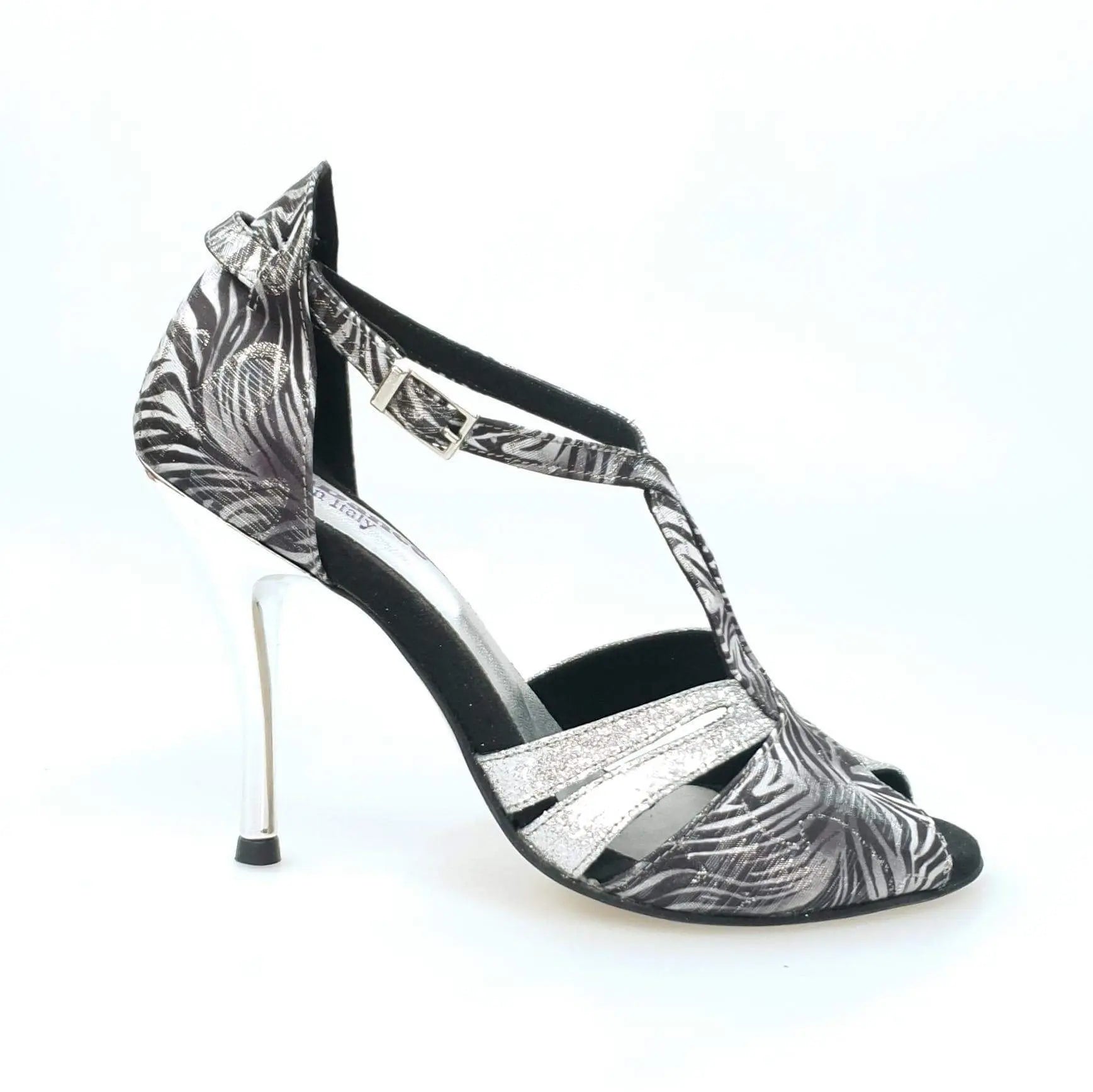 Scarpa da donna Artemide (404) in stile giungla grigia con dettagli glitter argento, ideale per look eleganti e di tendenza.