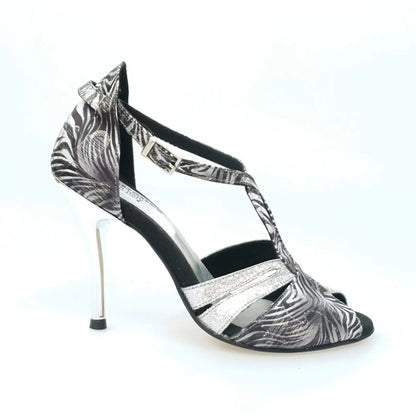 Scarpa da donna Artemide (404) in stile giungla grigia con dettagli glitter argento, ideale per look eleganti e di tendenza.