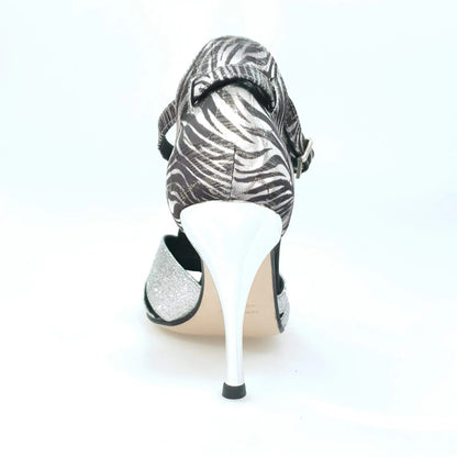Scarpa da donna Artemide (404) in giungla grigia con dettagli glitter argento, ideale per occasioni eleganti e di stile