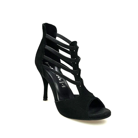 Scarpa donna Lilith (460) in camoscio nero con tacco a spillo, elegante sandalo Wish Dance Shop.