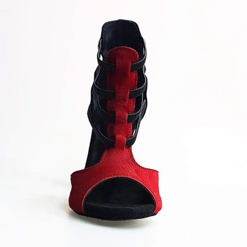Scarpa Lilith (460) Wish Dance Shop, sandalo donna in cavallino rosso con tacco a spillo nero in camoscio.