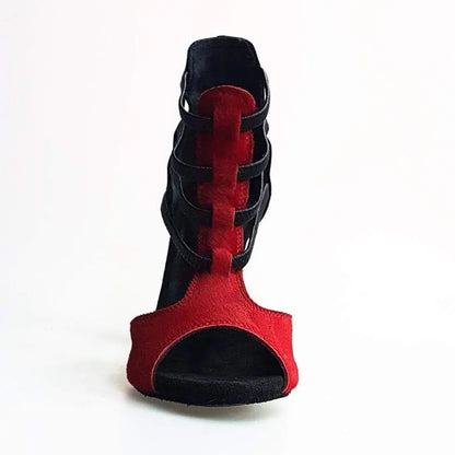 Scarpa Lilith (460) Wish Dance Shop, sandalo donna in cavallino rosso con tacco a spillo nero in camoscio.