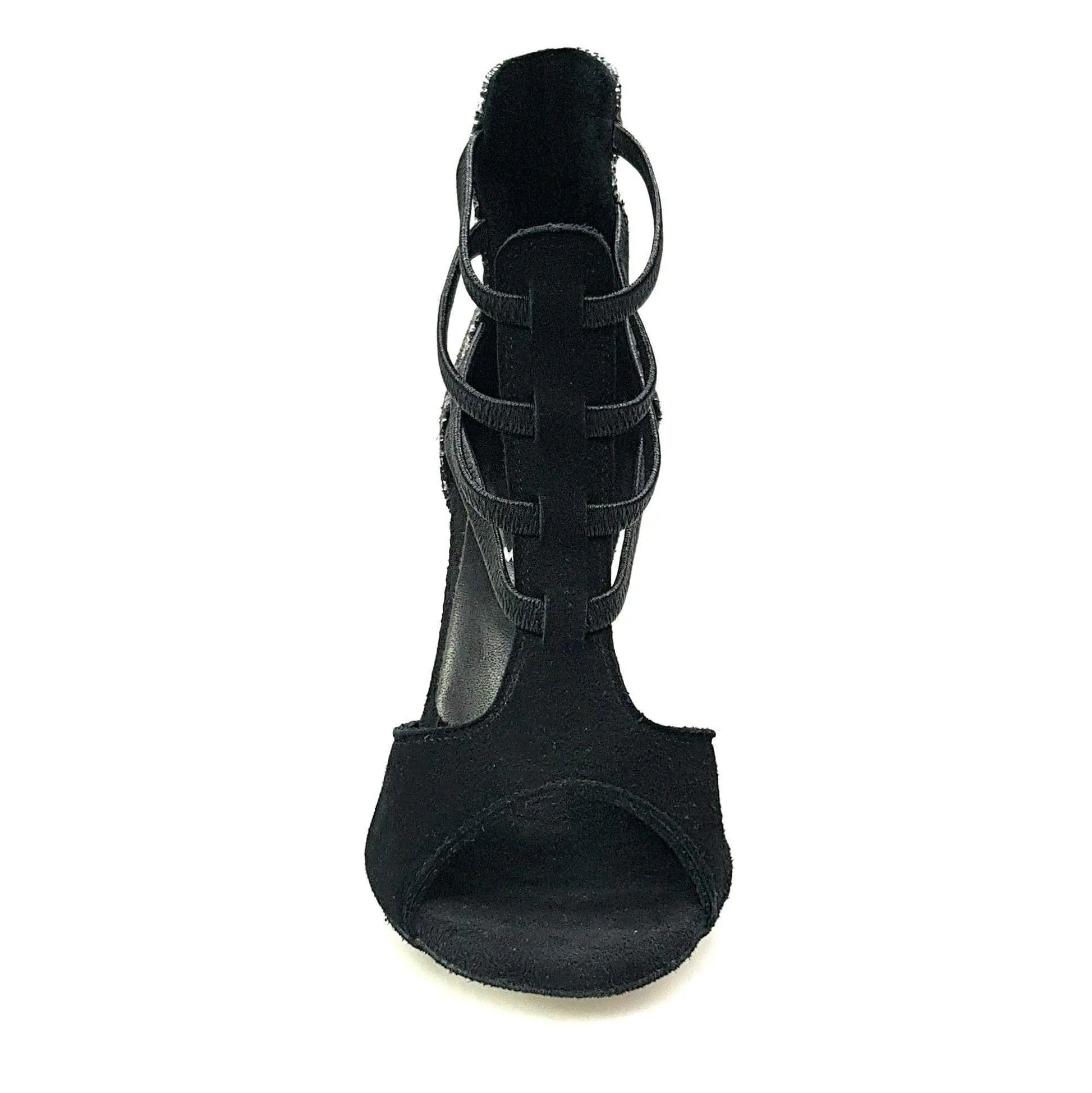 Sandalo donna Lilith in camoscio nero con tacco e tallone in pitone argento, scarpa elegante Wish Dance Shop.
