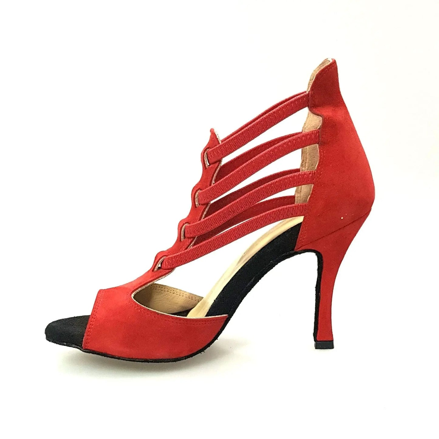 Sandalo da donna Lilith (460) in camoscio rosso con tacco a rocchetto, scarpa Wish Dance Shop, vista frontale.