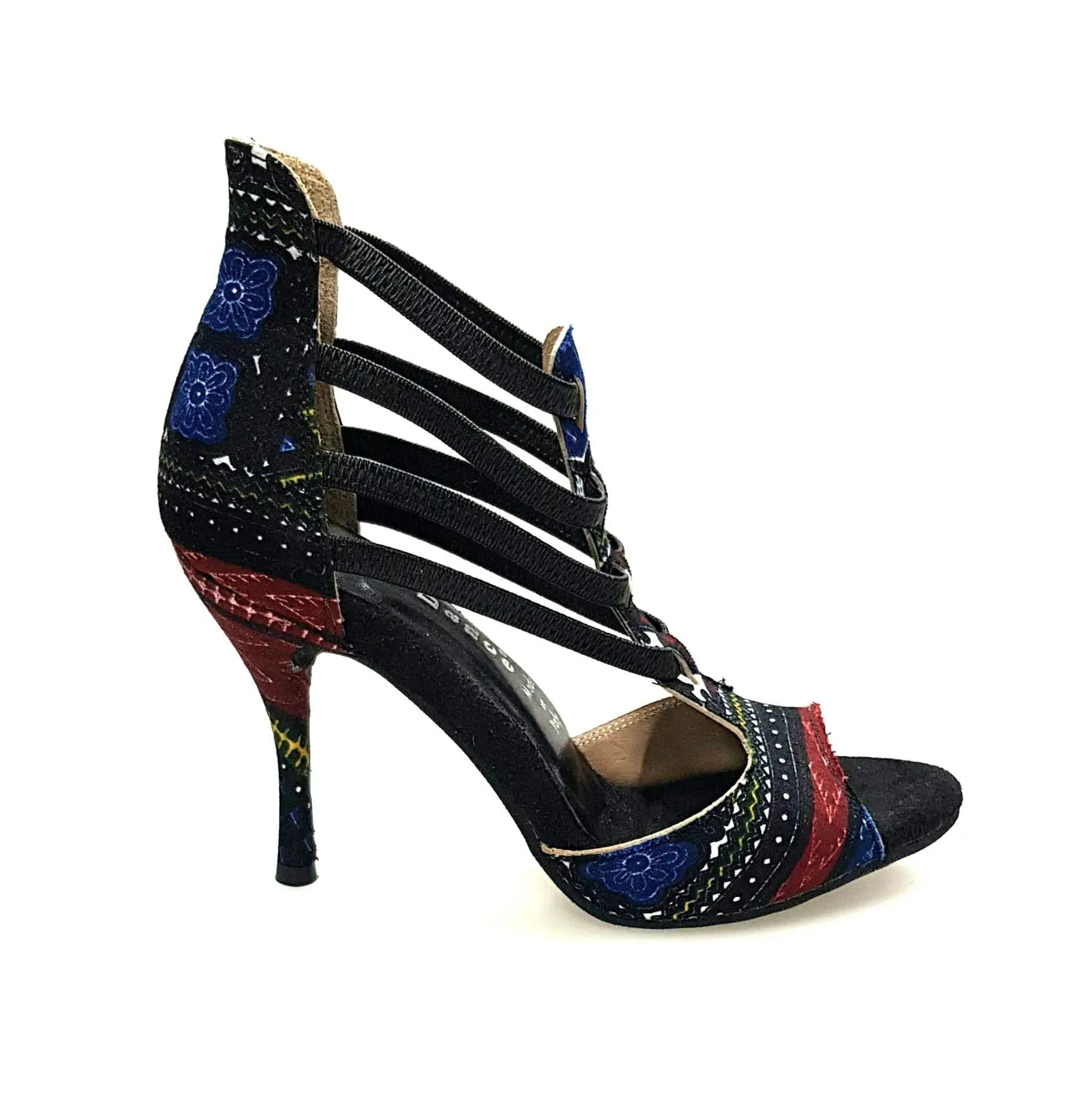 Sandalo da donna Lilith 460 Semba in stile Dakar Daishiki blu notte, con suola e dettagli in tessuto colorato.