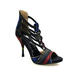 Carica immagine nella Galleria, Sandalo da donna Lilith (460 Semba) in stile Dakar Daishiki blu notte, con suola comoda e design elegante, marchio Wish Dance Shop

