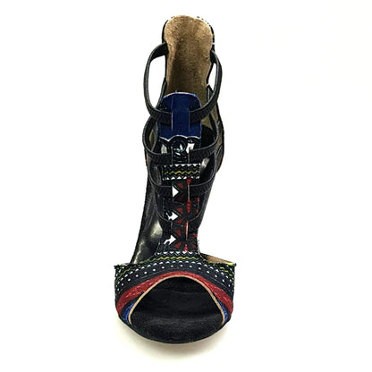 Sandalo da donna Lilith 460 Semba in stile Dakar Daishiki Blu Notte, con suola comoda e design elegante, marca Wish Dance Shop