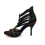 Carica immagine nella Galleria, Sandalo da donna Lilith 460 Semba Wish Dance Shop in stile Dakar Daishiki blu notte, con dettagli colorati e suola comoda.
