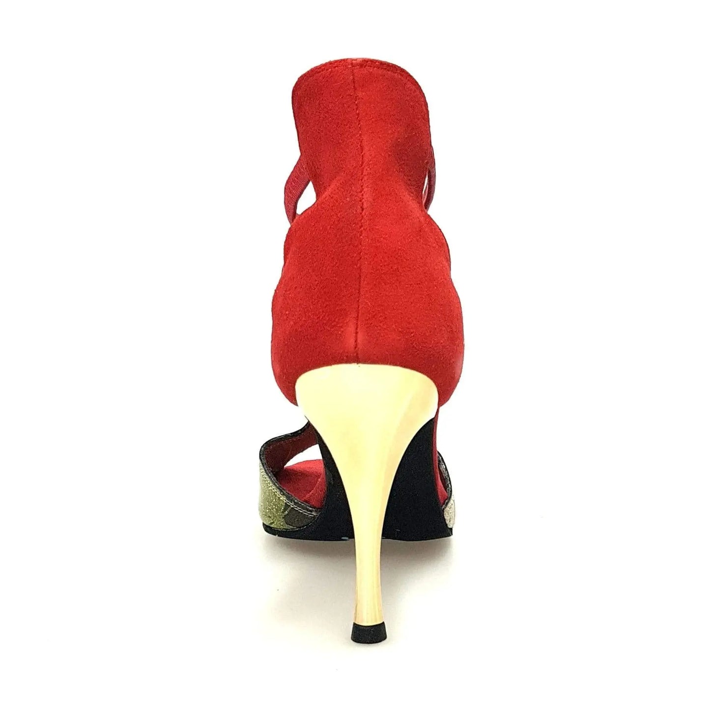 Sandalo da donna Lilith Fleur Wish Dance Shop in camoscio rosso con tomaia in fleur oro e tacco slim.