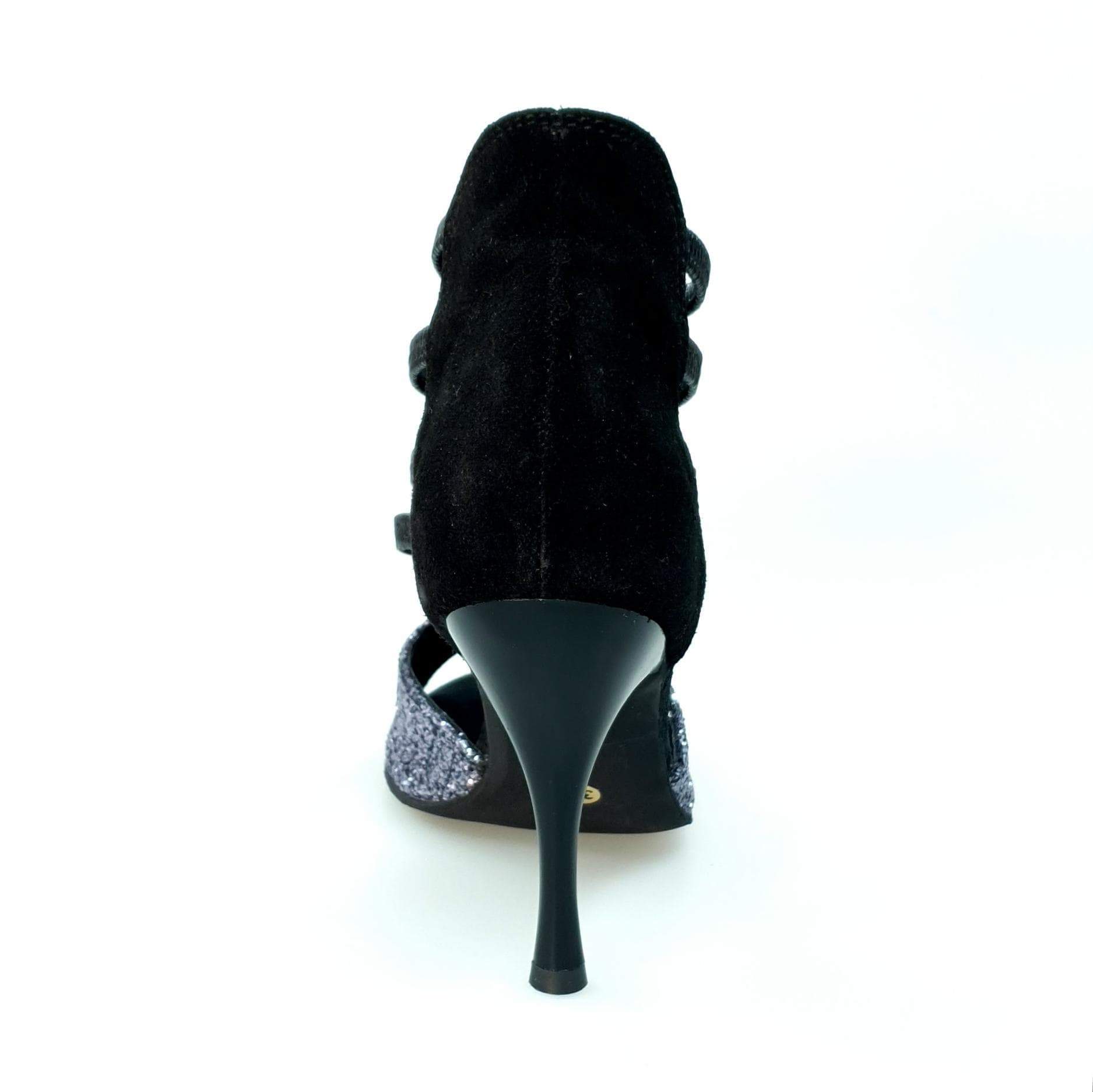 Scarpa London Kristall 460PW in cristallo e camoscio nero con tacco a spillo smaltato nero, elegante e sofisticata.
