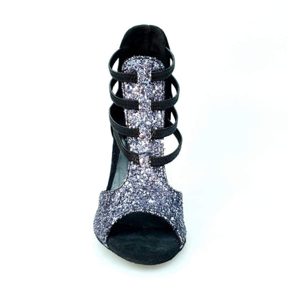 Sandalo London Kristall Wish Dance Shop in cristallo carbonio con tallone in camoscio nero e tacco a spillo smaltato nero