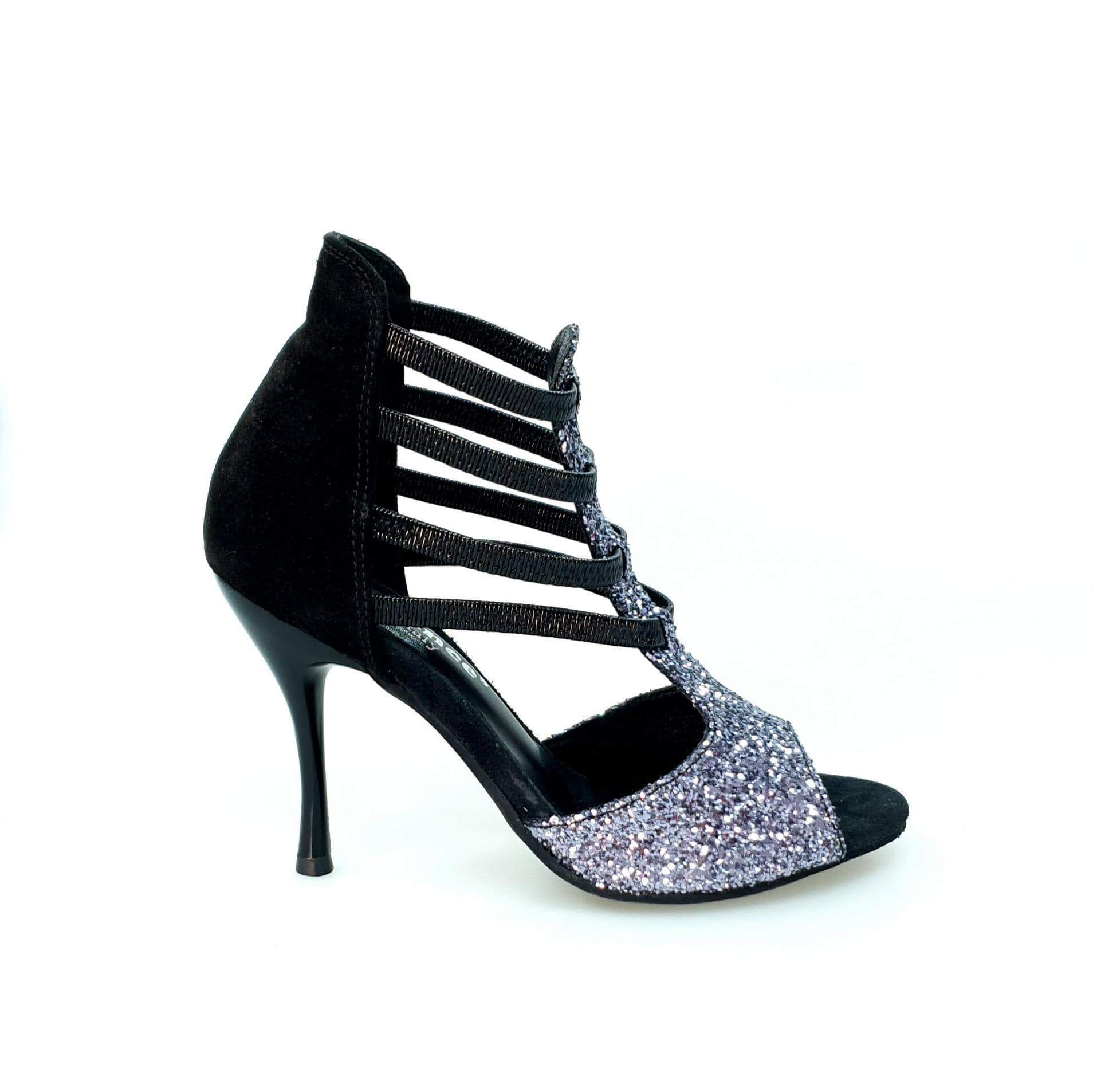 Scarpa Wish Dance Shop London Kristall 460PW in cristallo carbon e camoscio nero con tacco a spillo smaltato nero