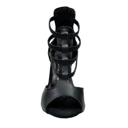 Sandalo da donna Lilith (460) in pelle nera con tacco a spillo di Wish Dance Shop, vista laterale e dettagli eleganti