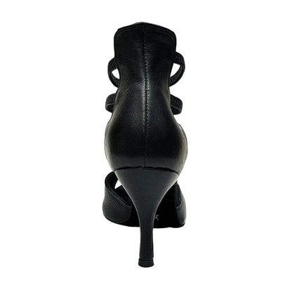 Sandalo da donna Lilith in pelle nera con tacco a spillo, scarpa Wish Dance Shop, dettaglio di design elegante.