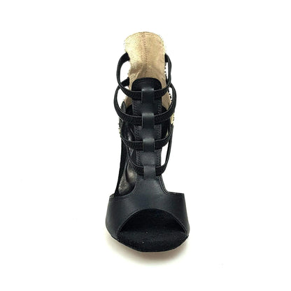Sandalo donna Lilith (460) in pelle nera con tacco e tallone in pitone bianco-verde, scarpa elegante Wish Dance Shop