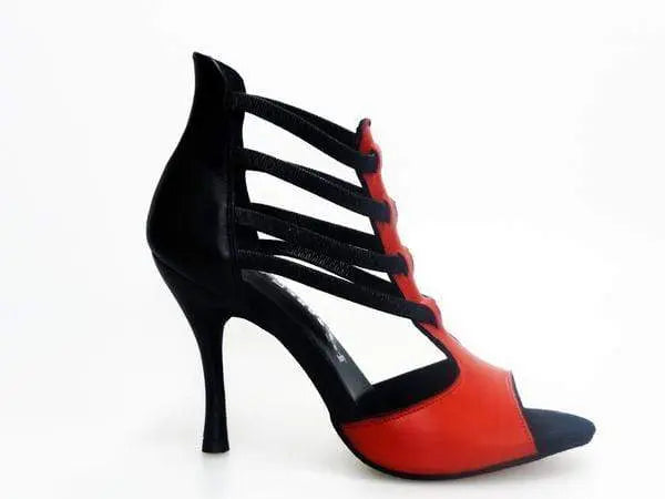 Sandalo da donna Lilith (460) in pelle rossa con tacco nero e tallone in pelle nera, scarpa elegante Wish Dance Shop