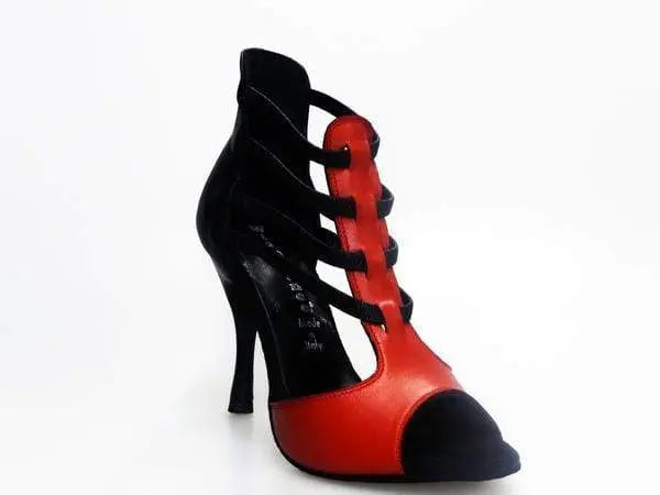 Sandalo da donna Lilith (460) in pelle rossa con tacco e tallone nero, scarpa elegante Wish Dance Shop.