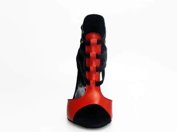 Sandalo donna Lilith (460) in pelle rossa con tacco e dettaglio nero, scarpa elegante con tallone in nero.