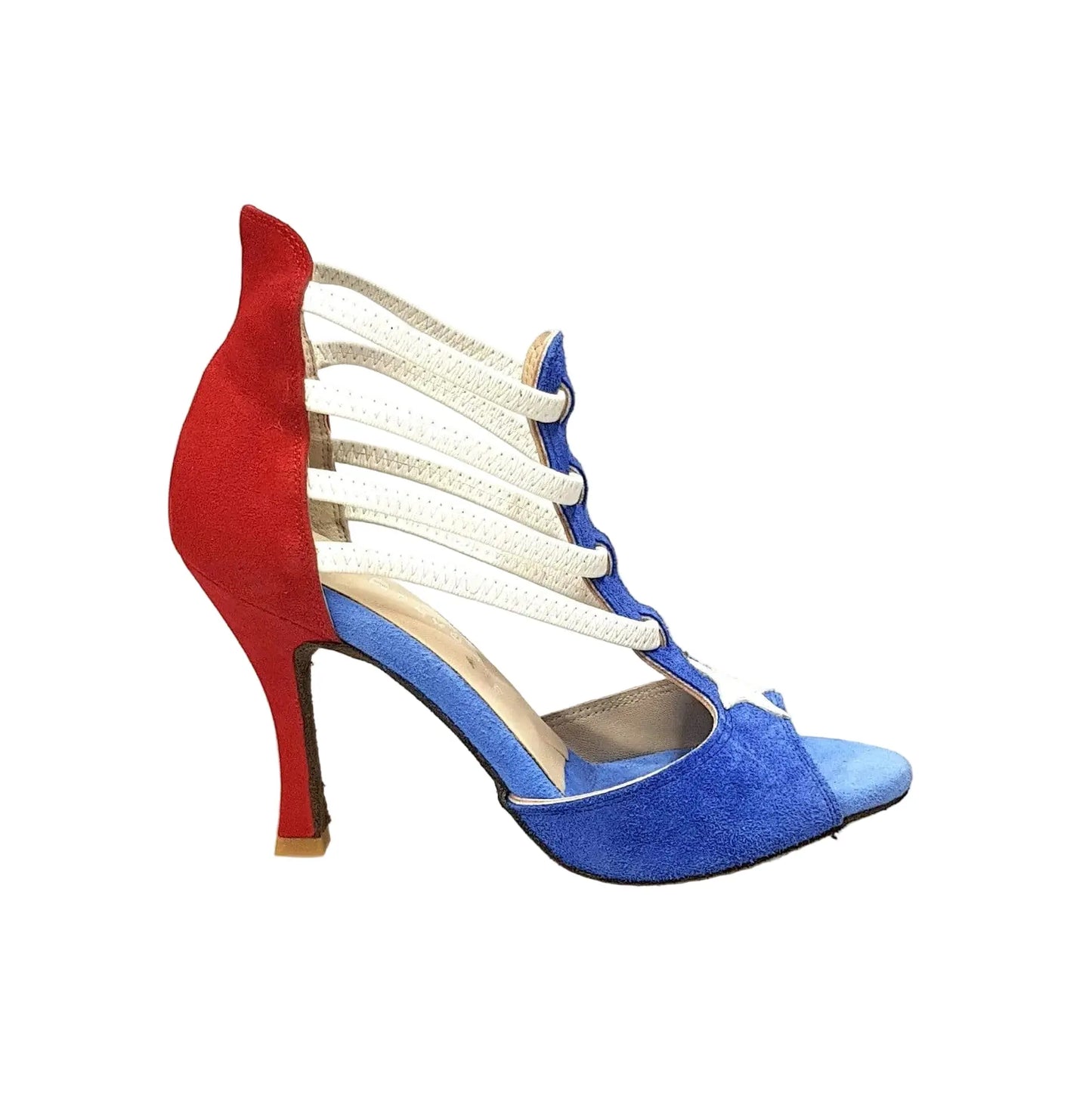 Sandalo da donna Lilith (460) in camoscio blu e rosso con stile bandiera Portorico, scarpa Wish Dance Shop