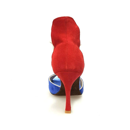 Sandalo donna Lilith 460 in camoscio blu e rosso, stile bandiera portoricana, scarpa Wish Dance Shop, dettaglio elegante e colorato