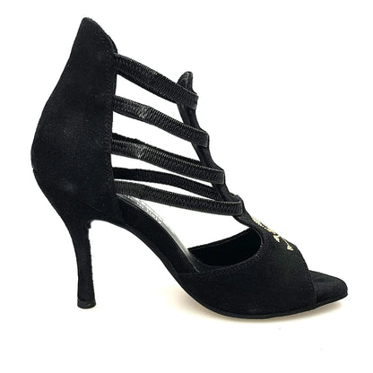 Sandalo donna Carina Barbossa Pirata Wish Dance Shop in camoscio nero con borchiette oro, tacco a spillo rivestito in camoscio