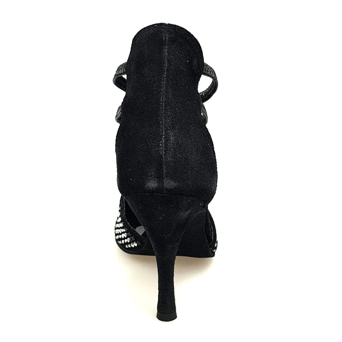 Sandalo donna Lioness Black Silver Wish Dance Shop con camoscio nero, borchiette argento e tacco a spillo rivestito in camoscio.