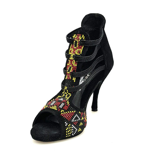 Sandalo da Donna in Camoscio Nero elastici Neri Sara Yellow Wish Dance, vista laterale